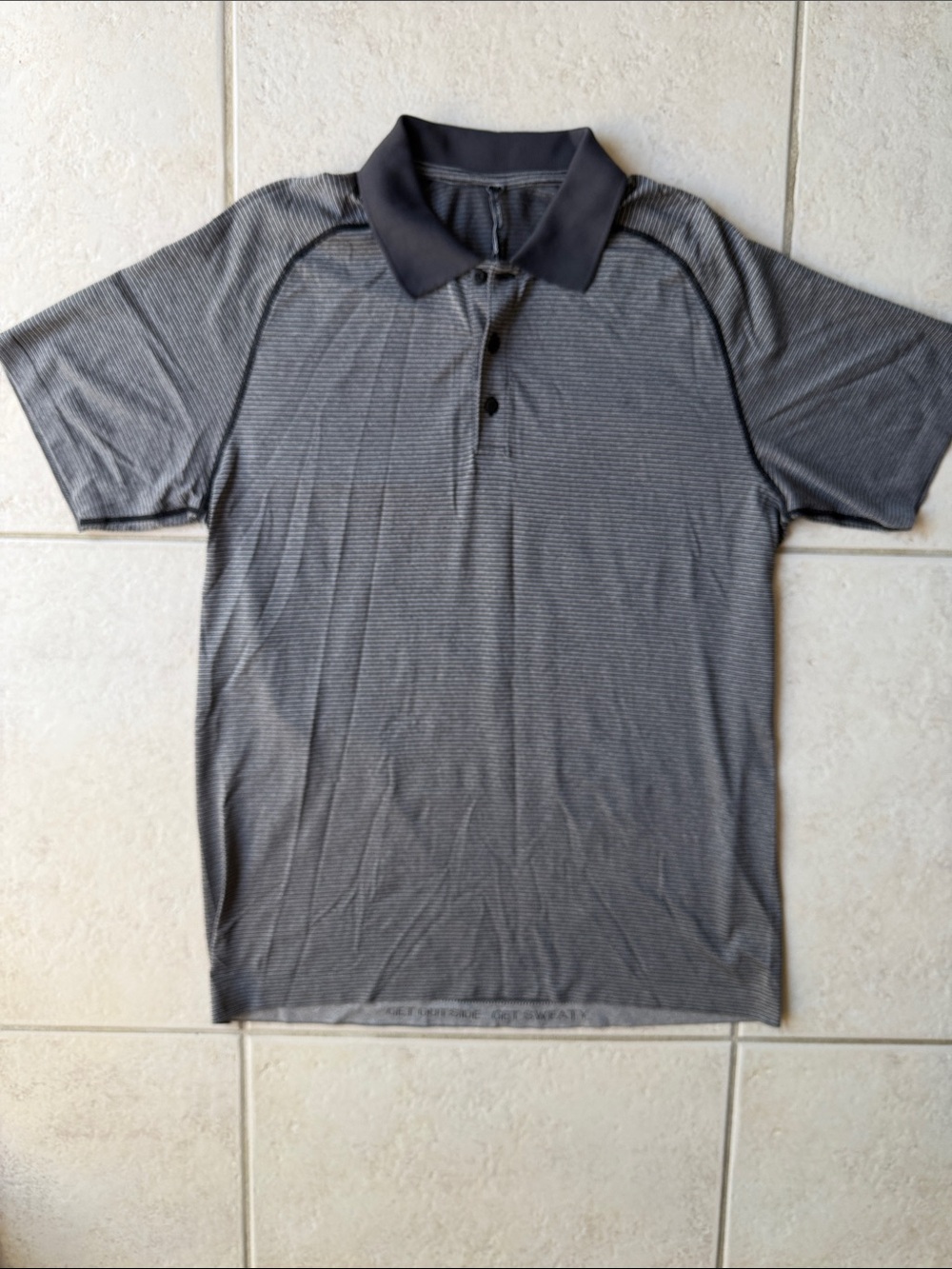 Lululemon Men's Gray Striped Polo Shirt